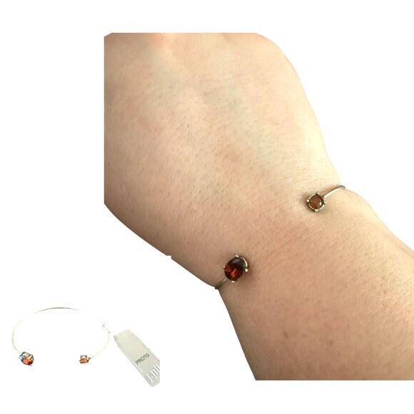 J. Jill Bracelet Silver Tone Open Thin Bangle Cuff Red Double Stones Minimalist - Picture 3 of 13